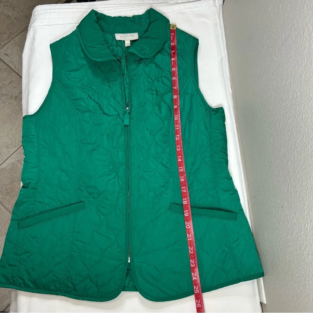 Talbots 2013  Y2K Green Quilted Full Zipper Pockets Classic Vest M‎